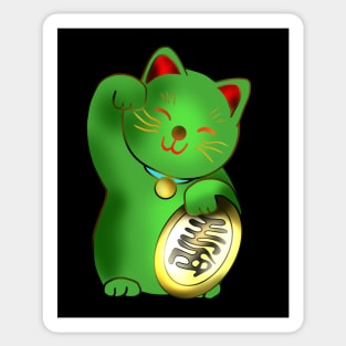 Green maneki lucky cat with coin Sticker